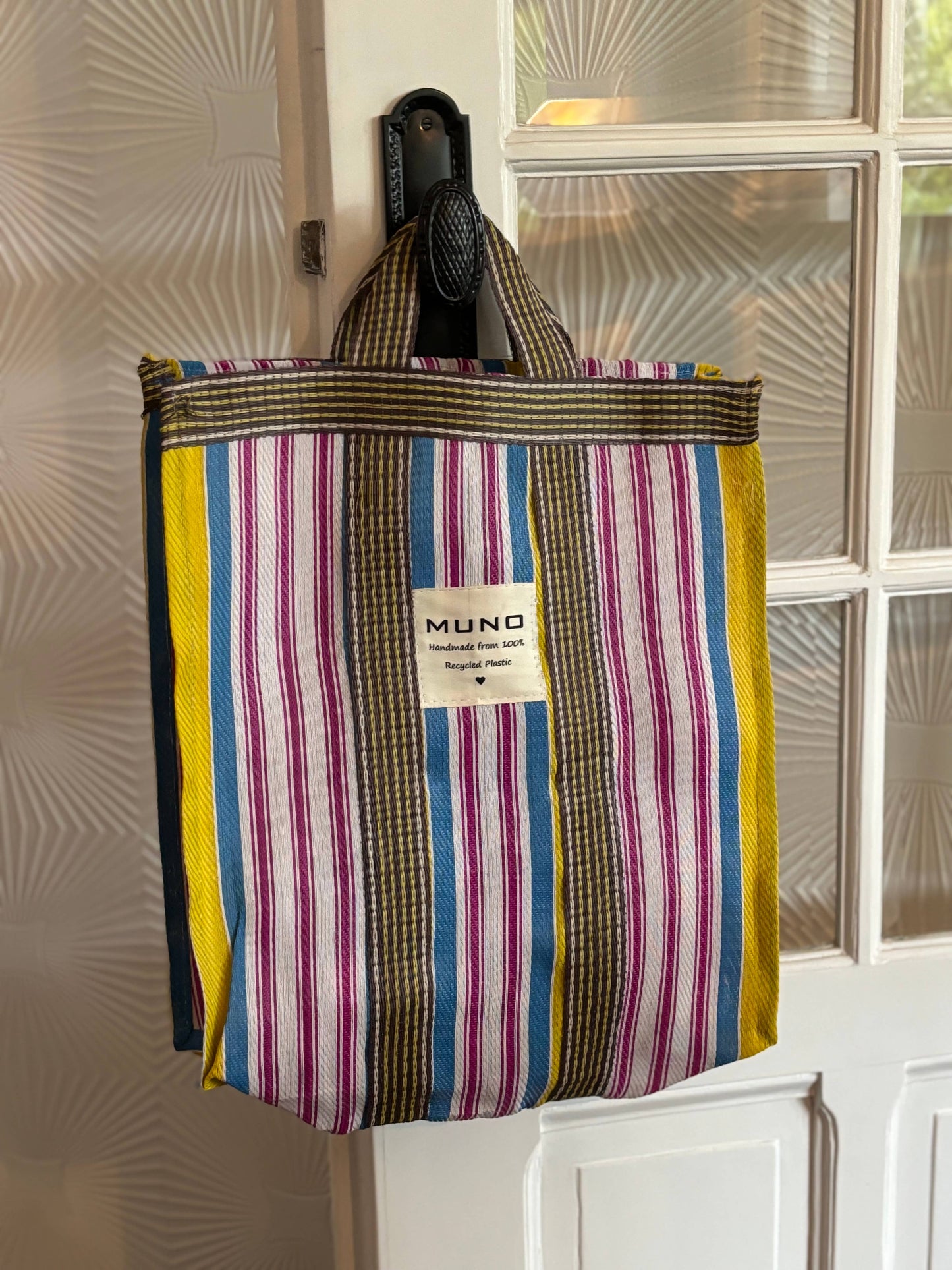 Draagtas - handgemaakt van gerecycled nylon - Geel, Blauw & Fuchsia