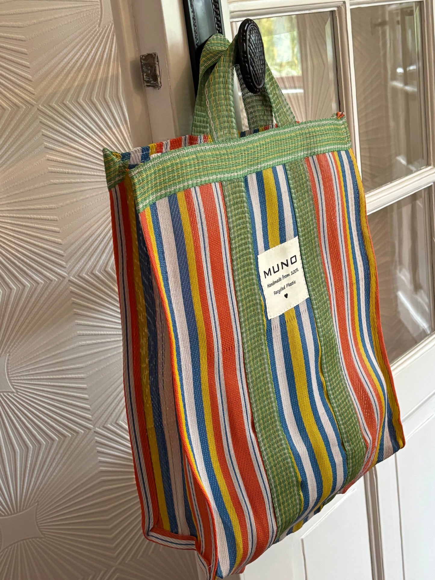 Draagtas - handgemaakt van gerecycled nylon - Oranje, Geel & Groen