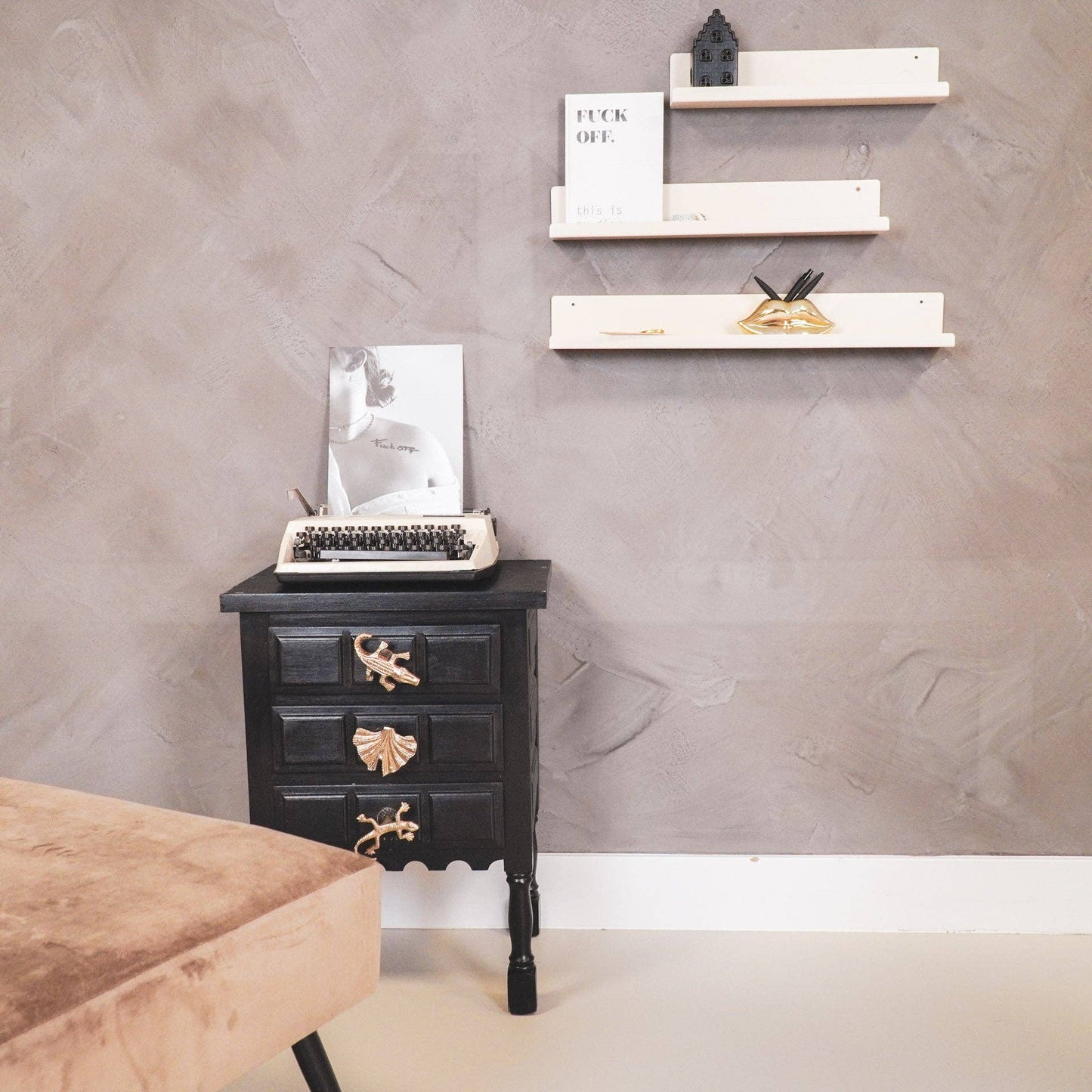 Set van 3 metalen wandplanken in beige - 40/50/60 cm