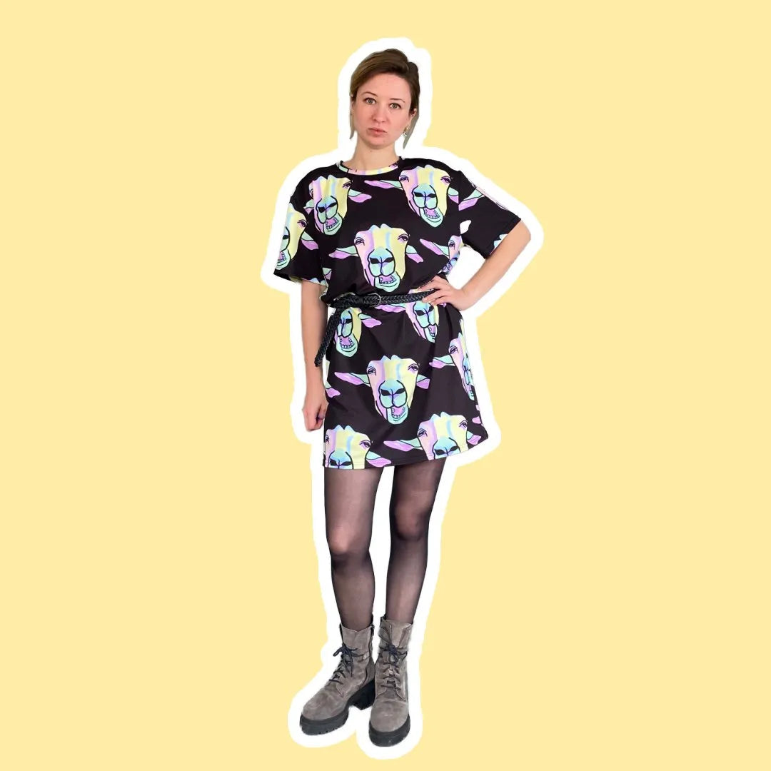 T-shirt jurk dames - Kauwende geiten