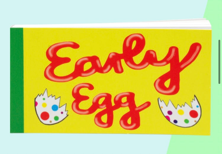 Handgemaakt flipboekje Early Egg net vrolijke illustraties