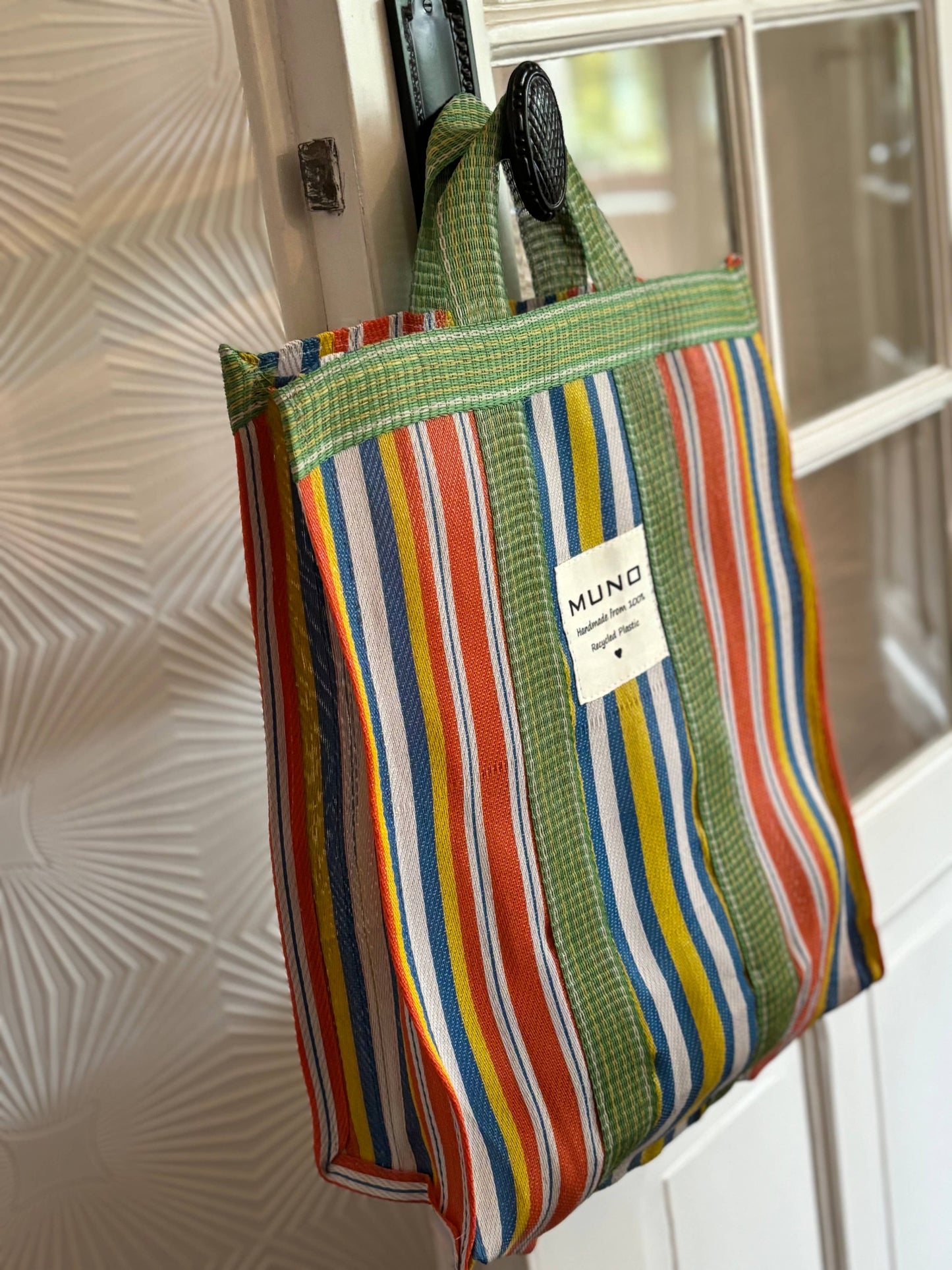 Draagtas - handgemaakt van gerecycled nylon - Oranje, Geel & Groen