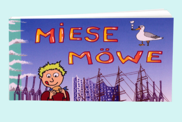 Creatief handgemaakt flipboekje Miese Möwe, duurzaam mini cadeautje
