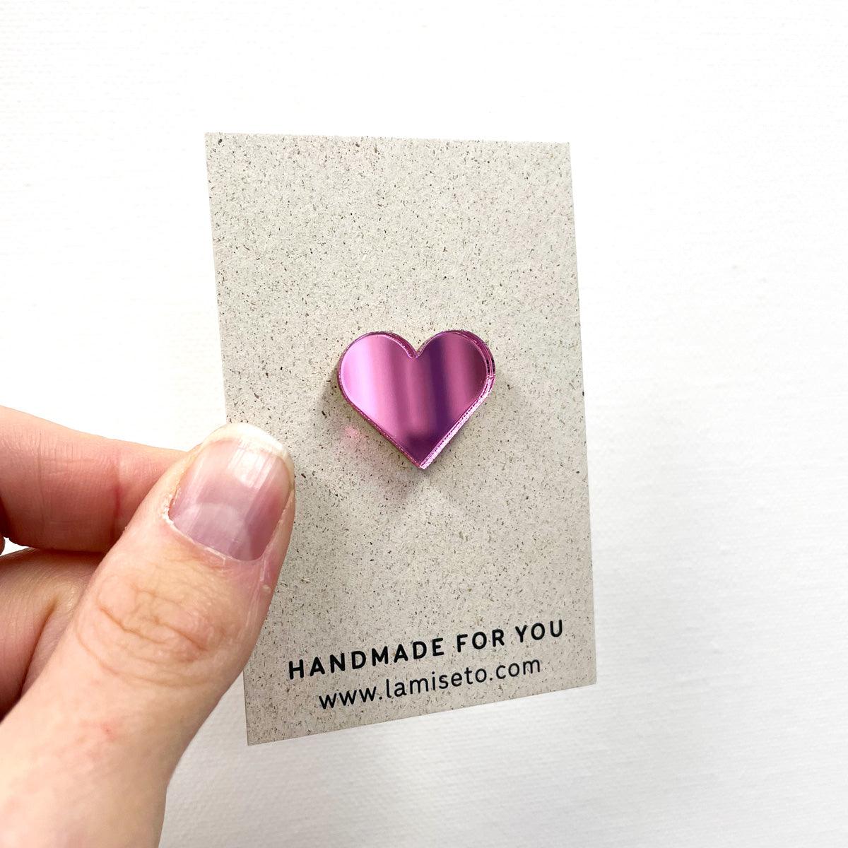 Hartjes broche - spiegelend roze