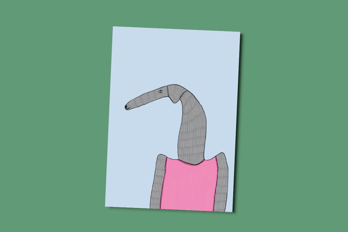 Postkaart | Hond roze trui