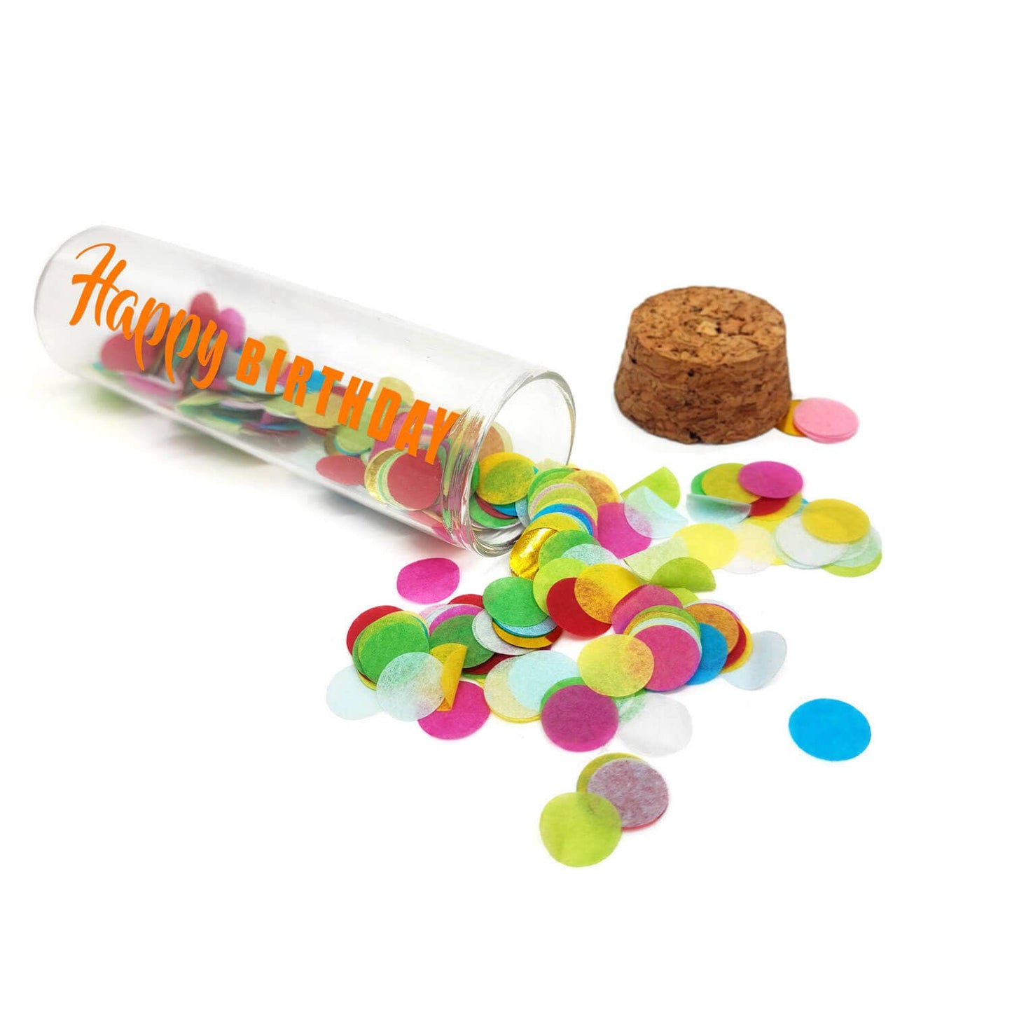 Geldgeschenk buisje - Happy Birthday - neon oranje met kleurrijke confetti