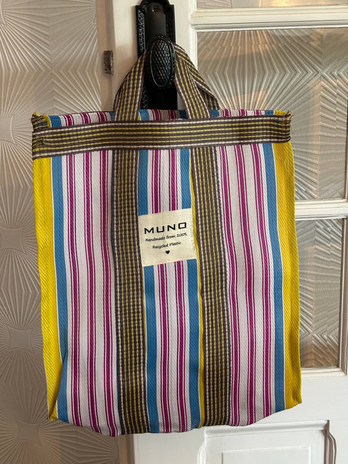 Draagtas - handgemaakt van gerecycled nylon - Geel, Blauw & Fuchsia