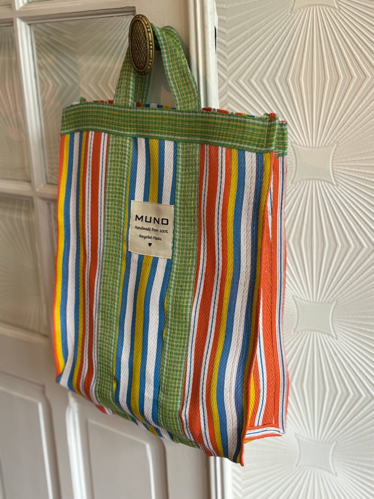 Draagtas - handgemaakt van gerecycled nylon - Oranje, Geel & Groen