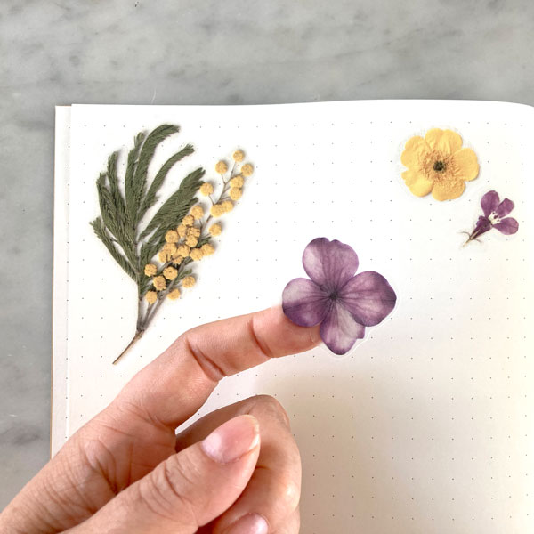 Stickervel met geperste bloemen motief