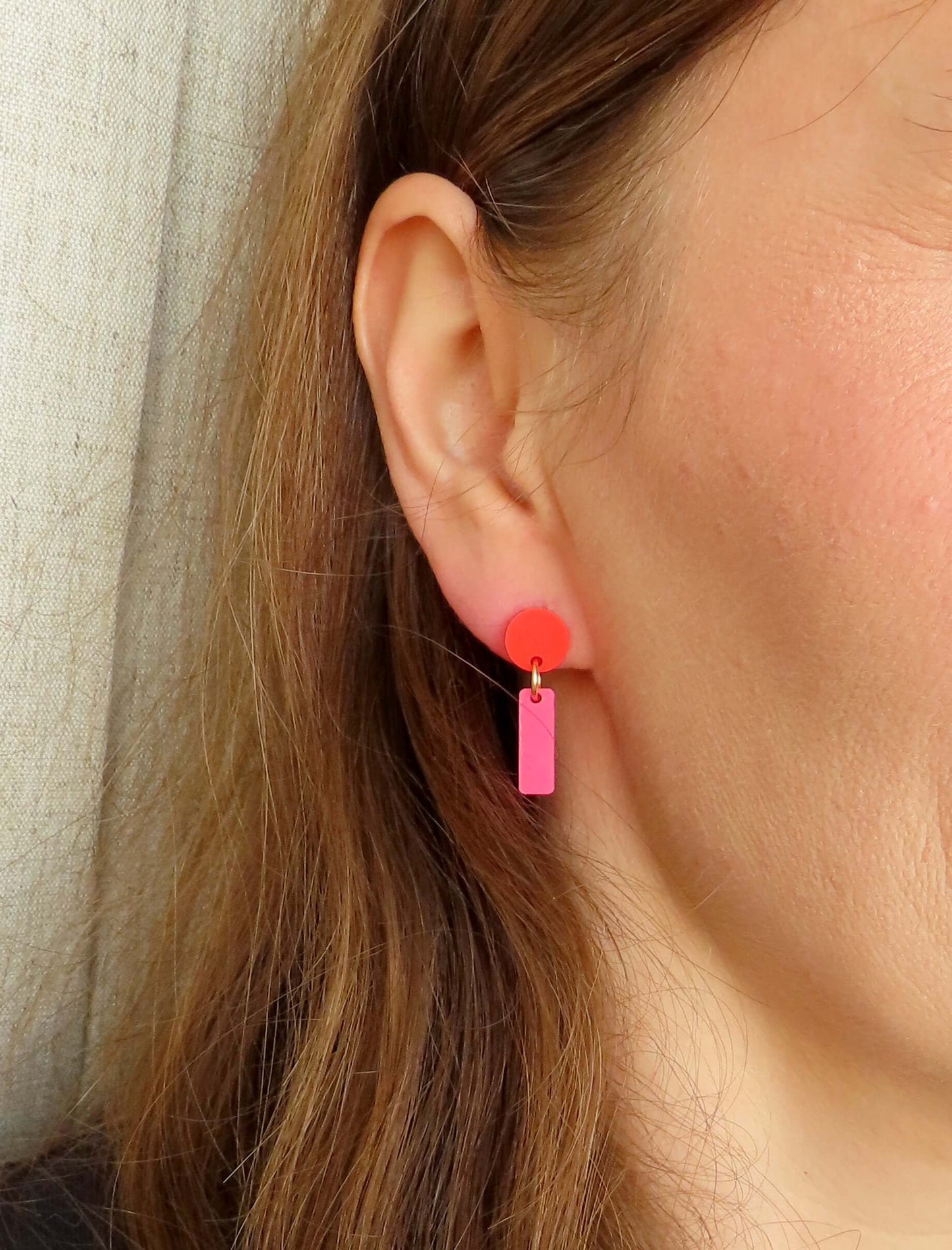 Vuurrood & Roze Mini Sticks Oorbellen