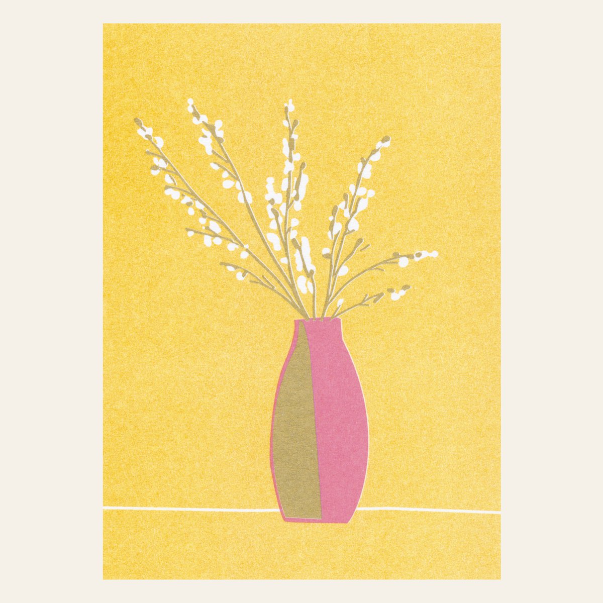 Risografie ansichtkaart - Glinsterende takken gedrukt in metallic goud.