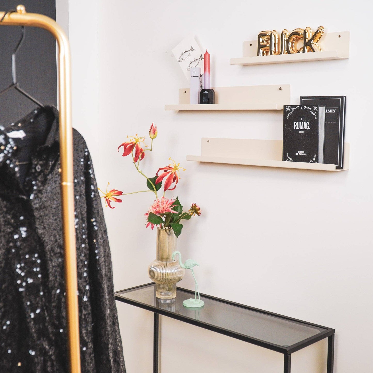 Set van 3 metalen wandplanken in beige - 40/50/60 cm