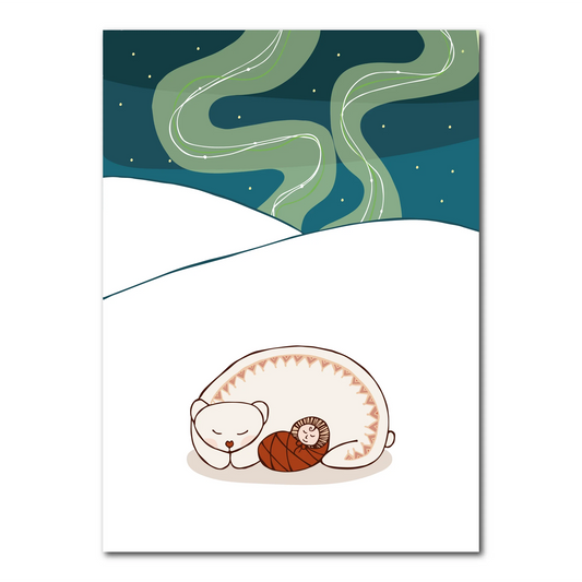 IJsbeertje met baby en noorderlicht - kaart