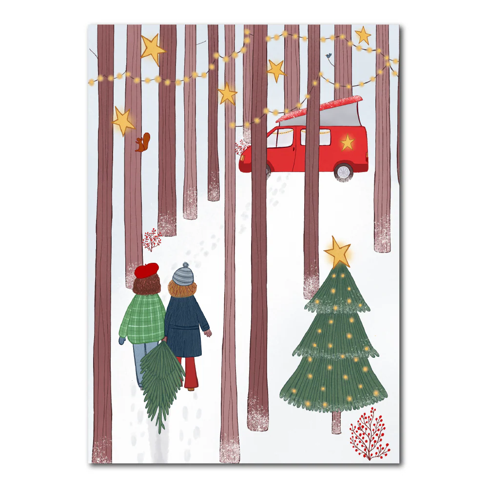 Kerstboom halen - winterkamperen | Kerstkaart