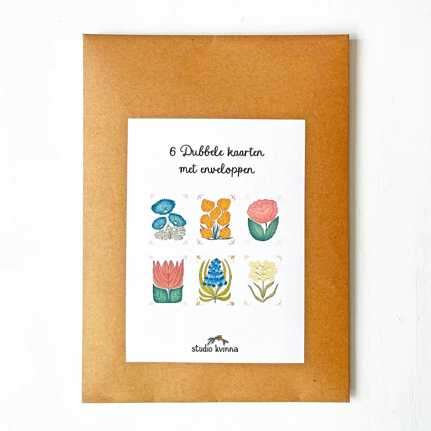Kaartenset met handgetekende bloemen - set van 6