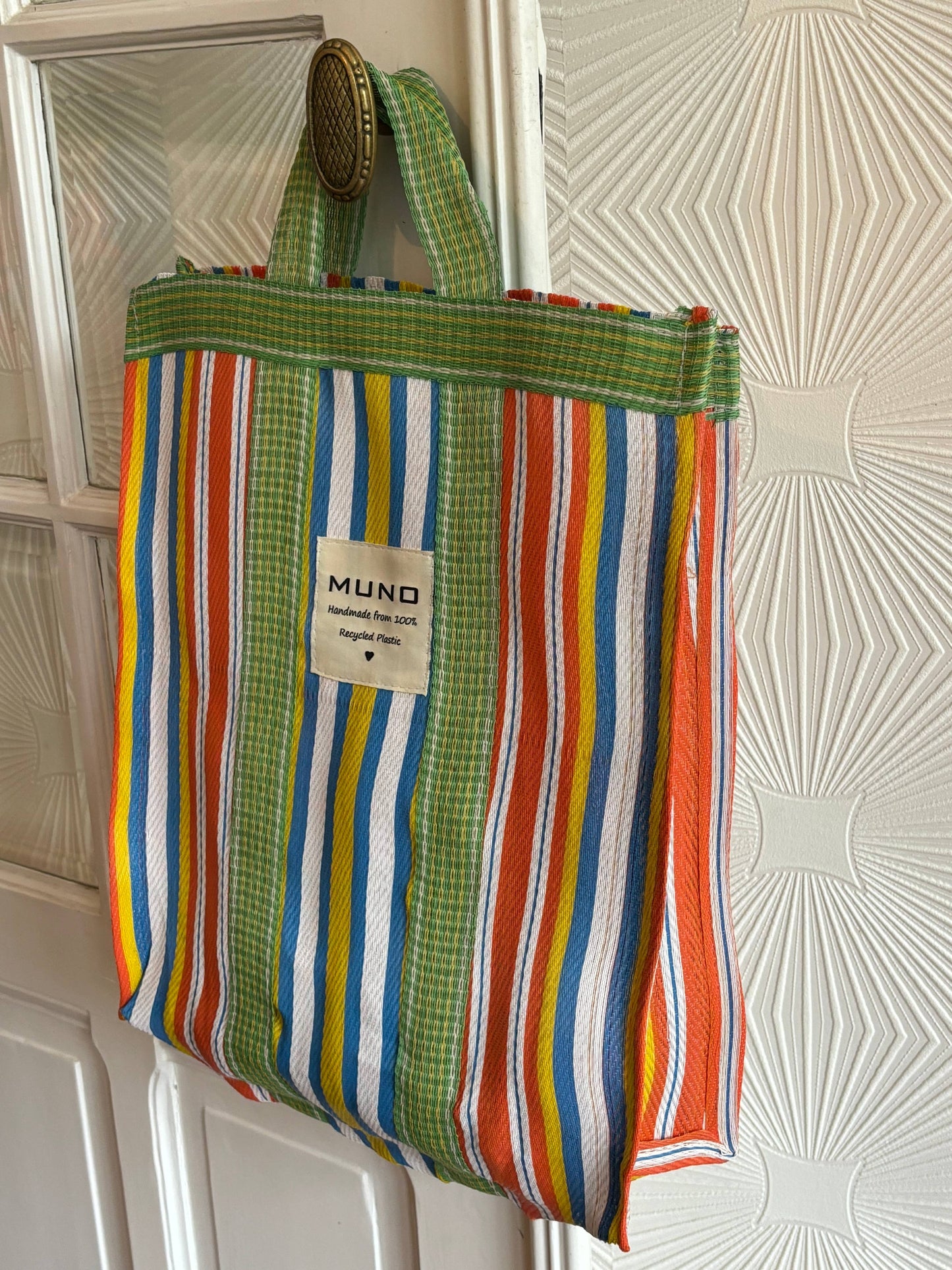 Draagtas - handgemaakt van gerecycled nylon - Oranje, Geel & Groen