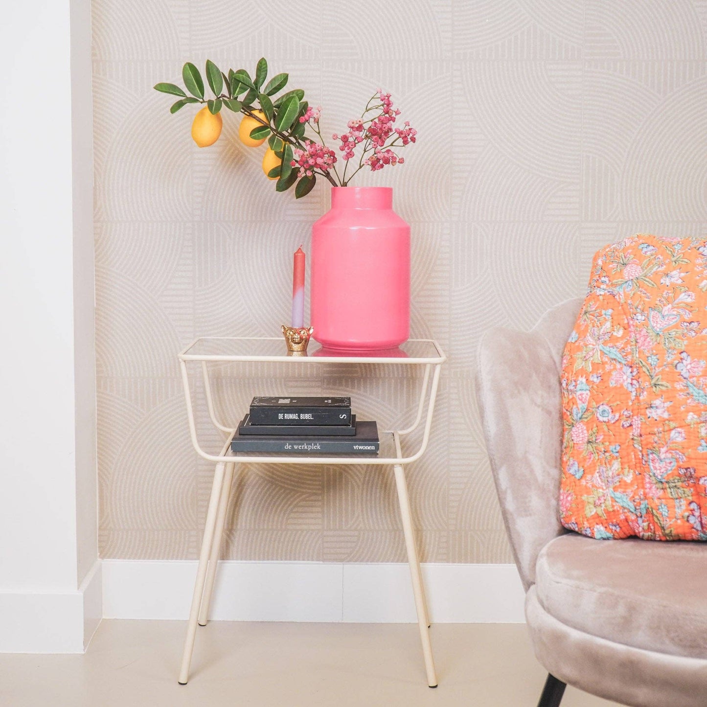 Bijzettafel / Nachtkastje - Zand - metaal