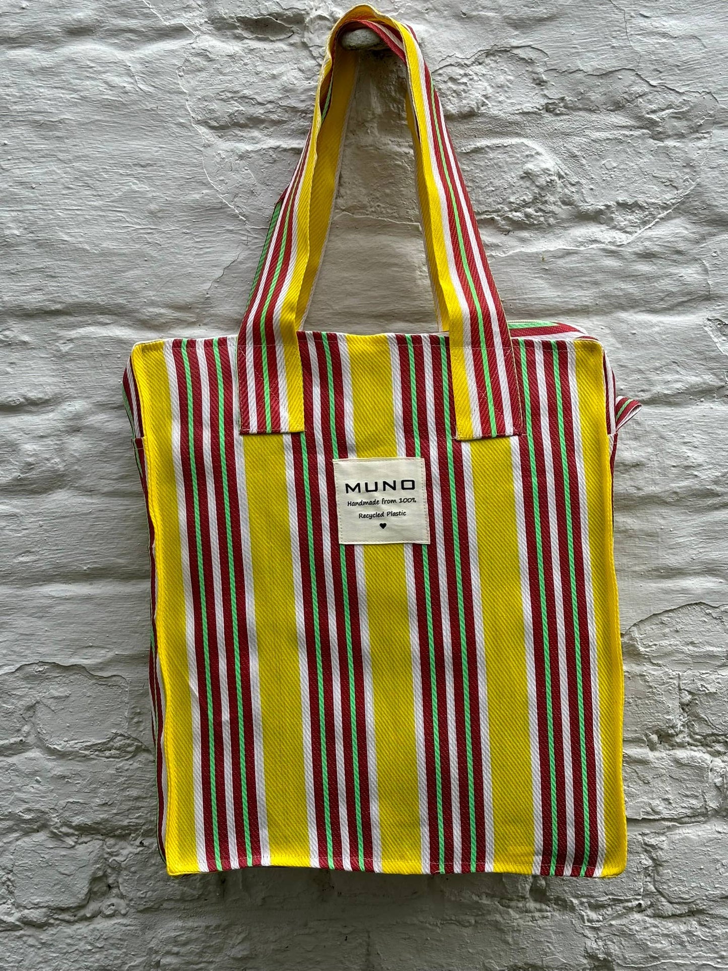 Schoudertas - handgemaakt van gerecycled nylon - Geel & Rood