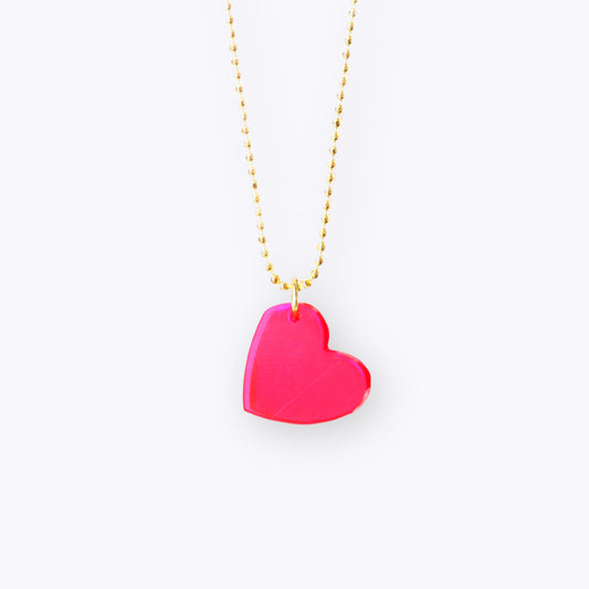 Ketting Hartje - Recycled plastic neon roze