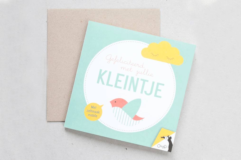 Ansichtkaart met een mobiel om zelf te maken, voor feestelijke kraam post