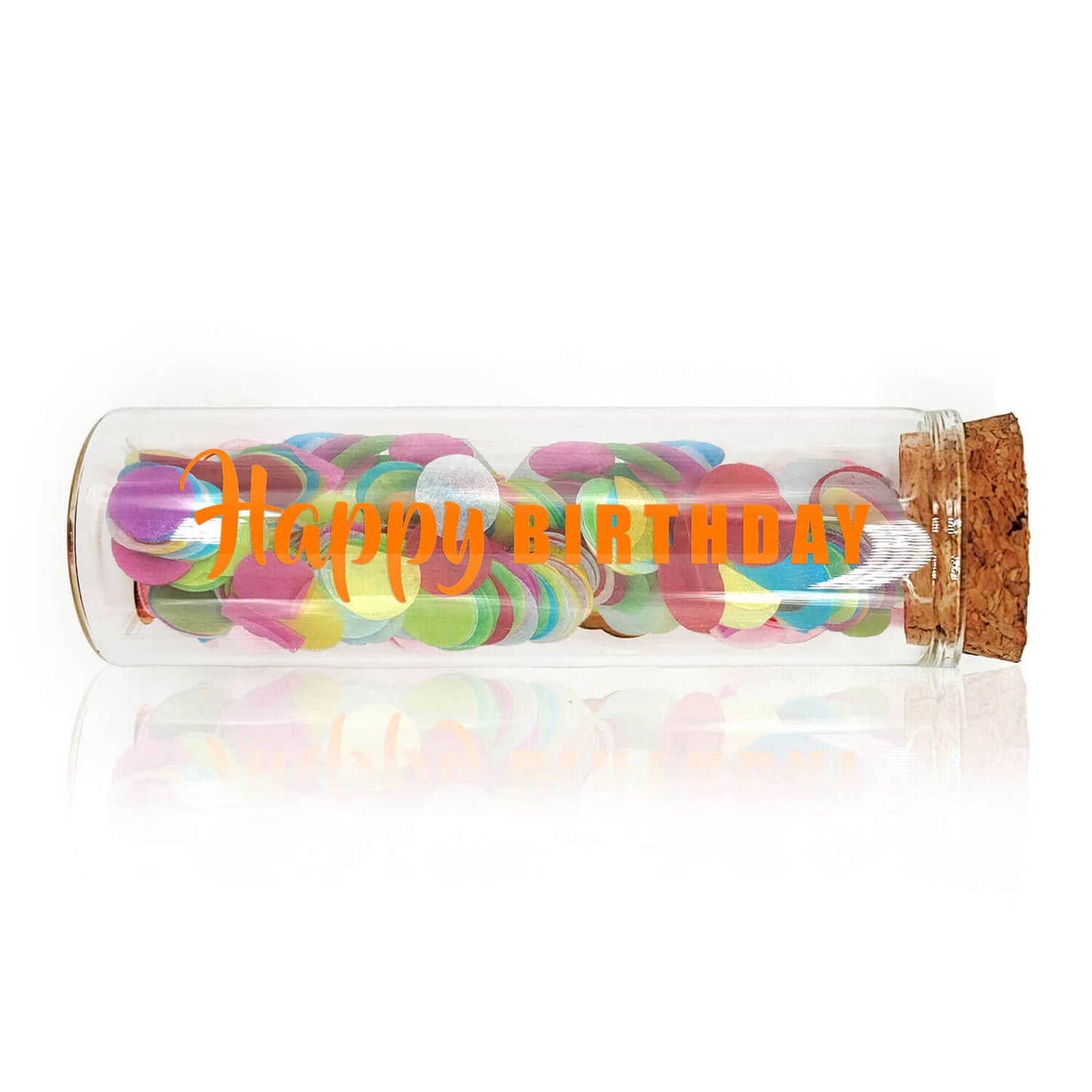 Geldgeschenk buisje - Happy Birthday - neon oranje met kleurrijke confetti