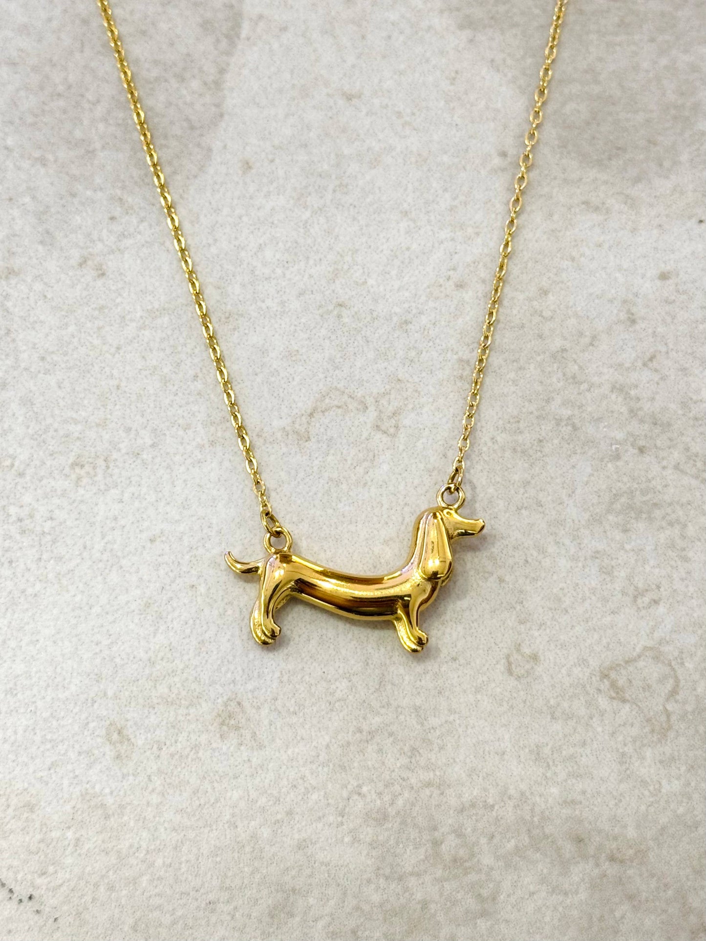 Ketting met teckel - stainless steel - 14k goud verguld