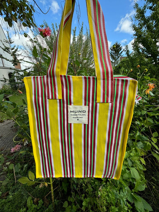 Schoudertas - handgemaakt van gerecycled nylon - Geel & Rood