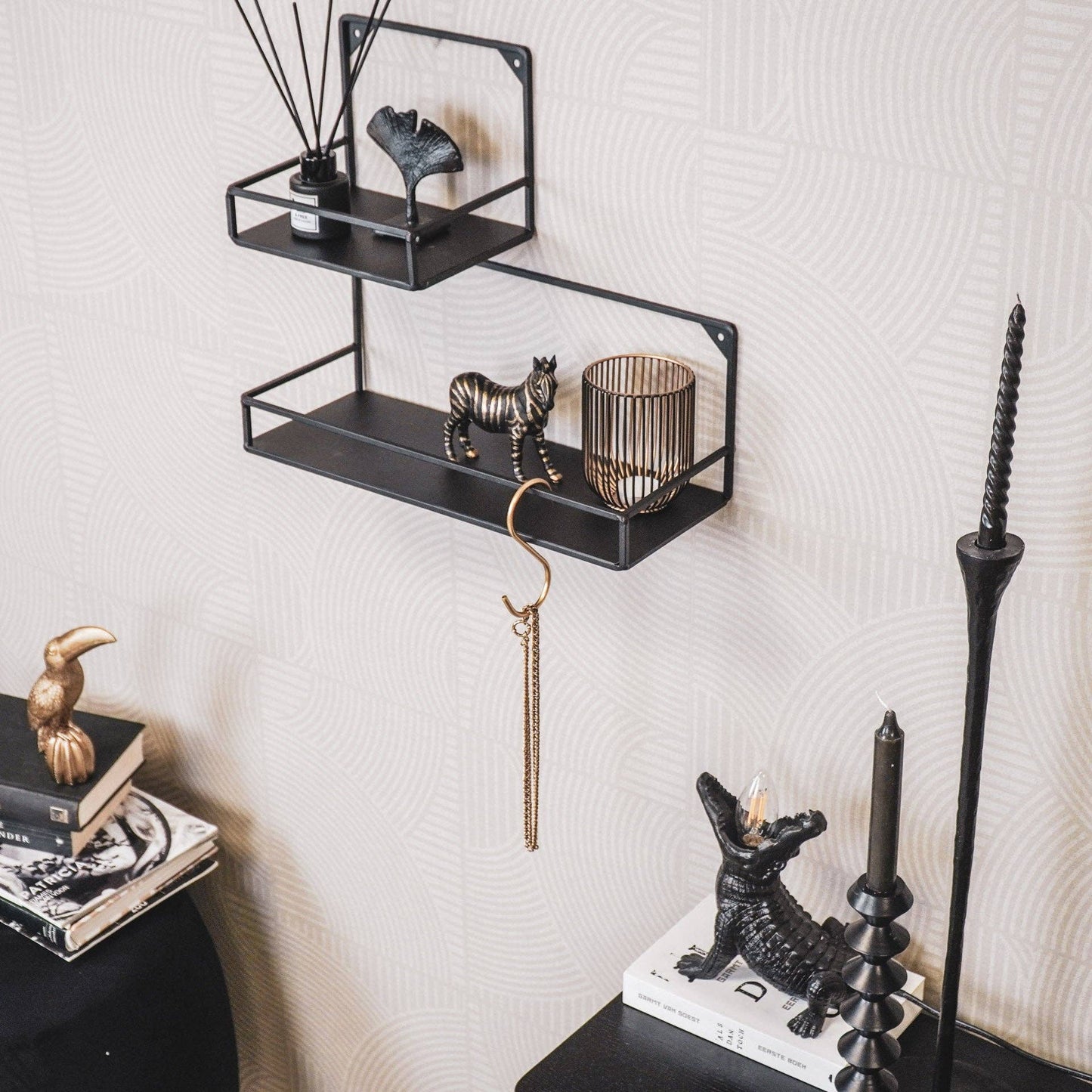 S-haken van metaal, goudkleurig - set van 6 - 11 x 6 x 1 cm