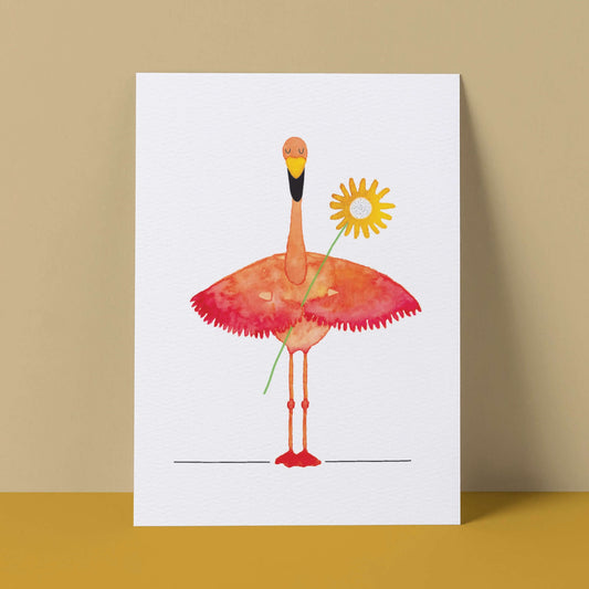Kaart - Flamingo met bloem