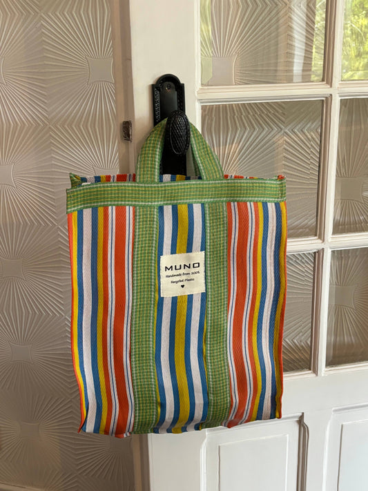 Draagtas - handgemaakt van gerecycled nylon - Oranje, Geel & Groen