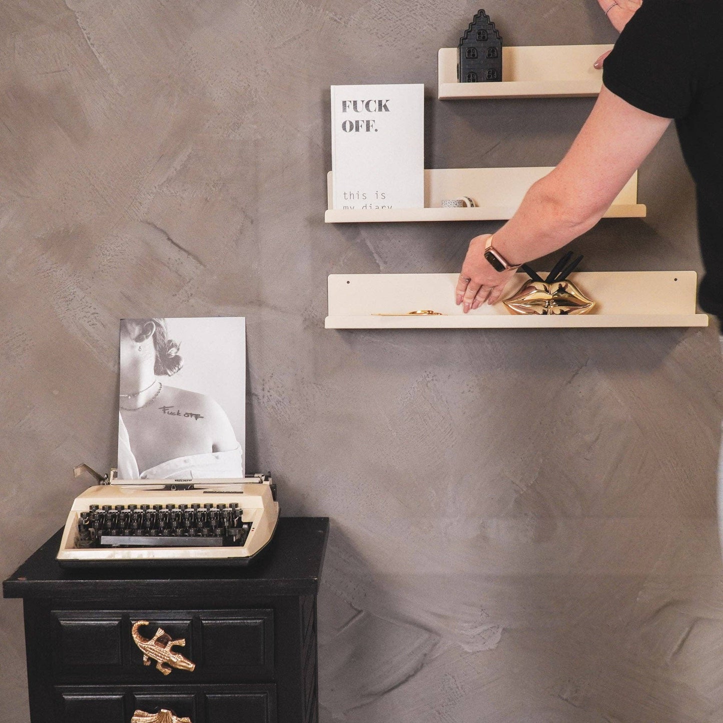 Set van 3 metalen wandplanken in beige - 40/50/60 cm