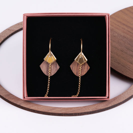 Oorbellen Belinda goud - Noten Hout