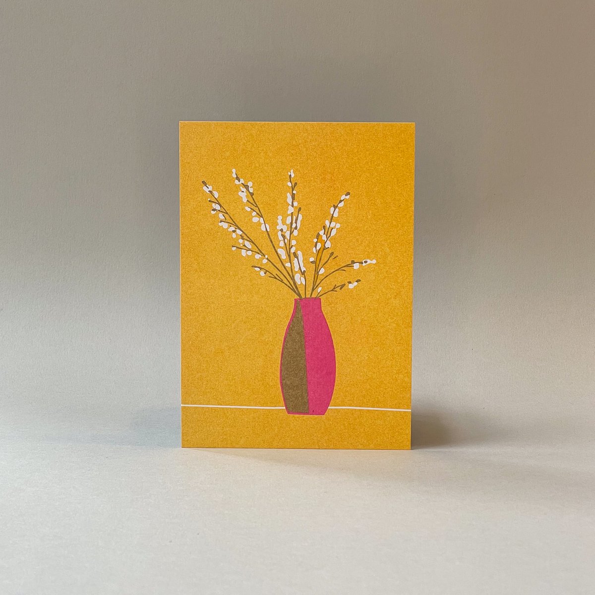 Risografie ansichtkaart - Glinsterende takken gedrukt in metallic goud.