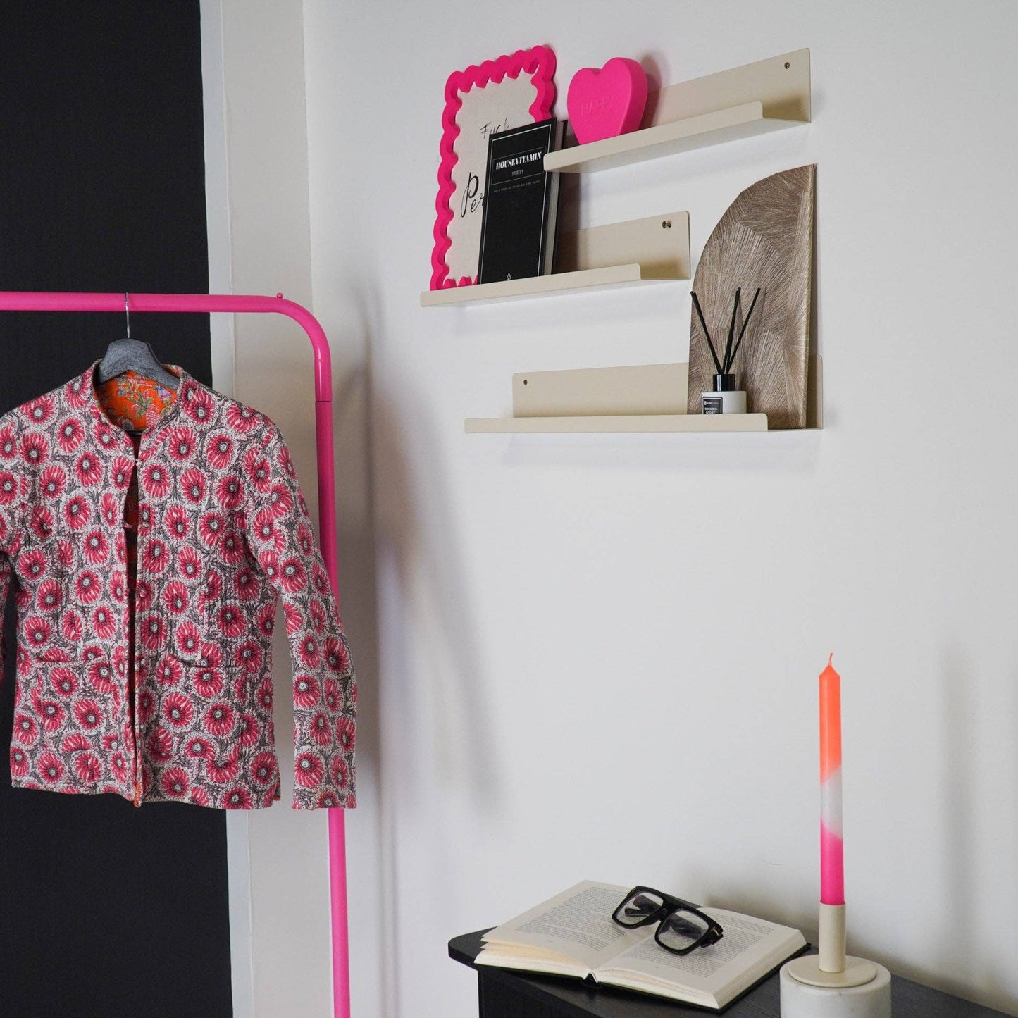 Set van 3 metalen wandplanken in beige - 40/50/60 cm